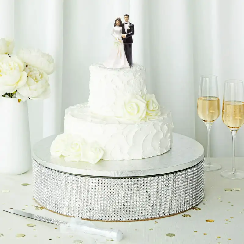 

Elegant Silver 16" Cake Stand & Drum Set To Adorn Your Stylish Wedding Reception Event - A Perfect Piece!