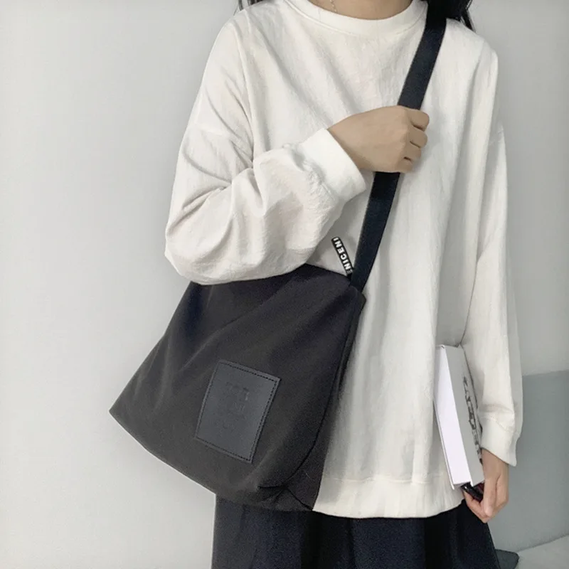 Women Simple Waterproof Nylon Canvas Bag Causal Soft Large Messenger Bag Ladies Shoulder Tote Bag Girl Student Bookbag Handbag