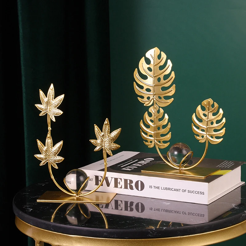 Золотой лист гинкго железные поделки украшения свет роскошные хрустальные шары