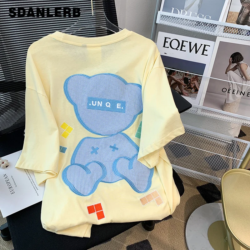 

Embroidered Milky Yellow T-shirt Women's Short Sleeve 2022 Spring and Summer New T Shirt Korean Style Loose Small Casual Top