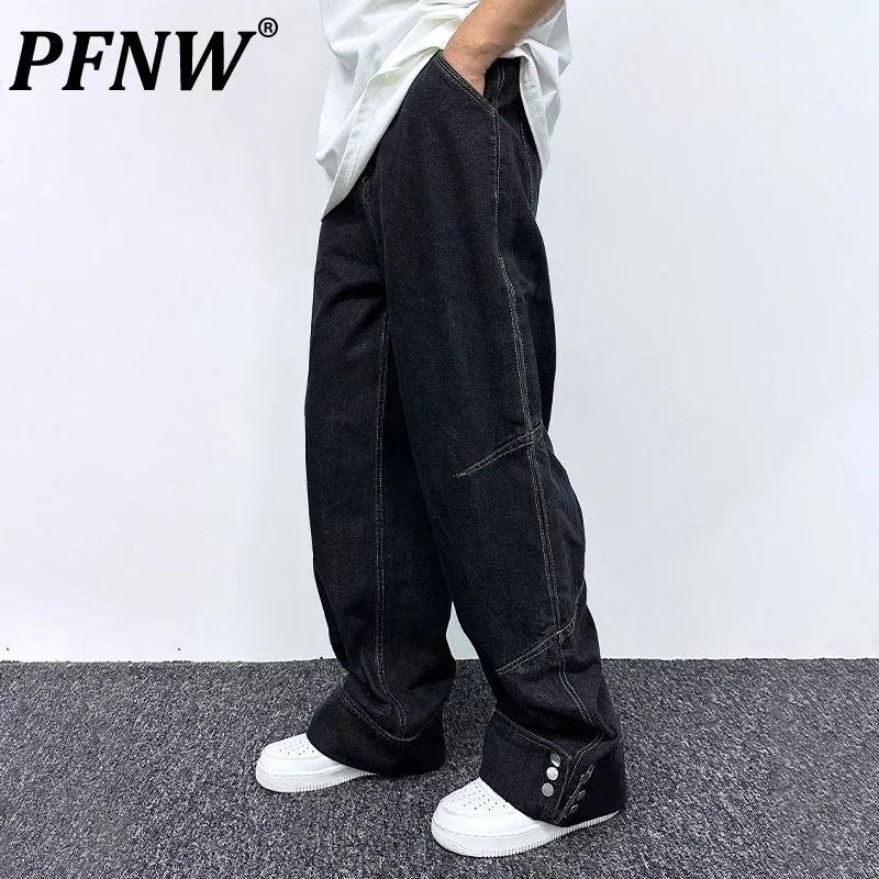 Новые модные мужские джинсы PFNW корейские свободные прямые штаны брюки с боковым