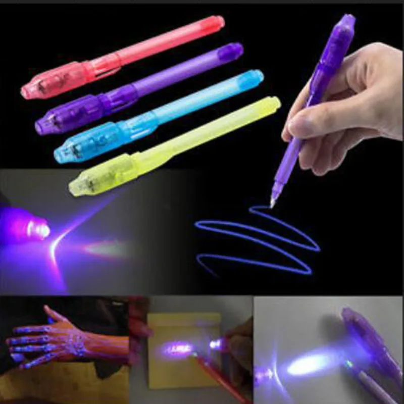 

4pcs/lot Luminous Light Pen Magic Purple 2 In 1 UV Black Light Combo Drawing Invisible Ink Pen Learning Education Toys For Child