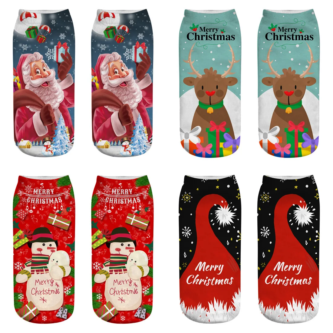 

New 3Pairs 3D Printing Christmas Socks Funny Women Men Cartoon Elk Snowman Santa Sokken Unisex Short Ankle Xmas Party Family Sox