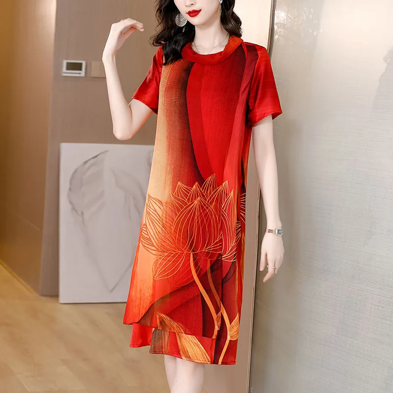 

Mini Summer Dress Women Vintage Satin 2022 Fashion Roupas Femininas Scarf Collar Printing Prom Vestidos De Mujer Casual Elegante
