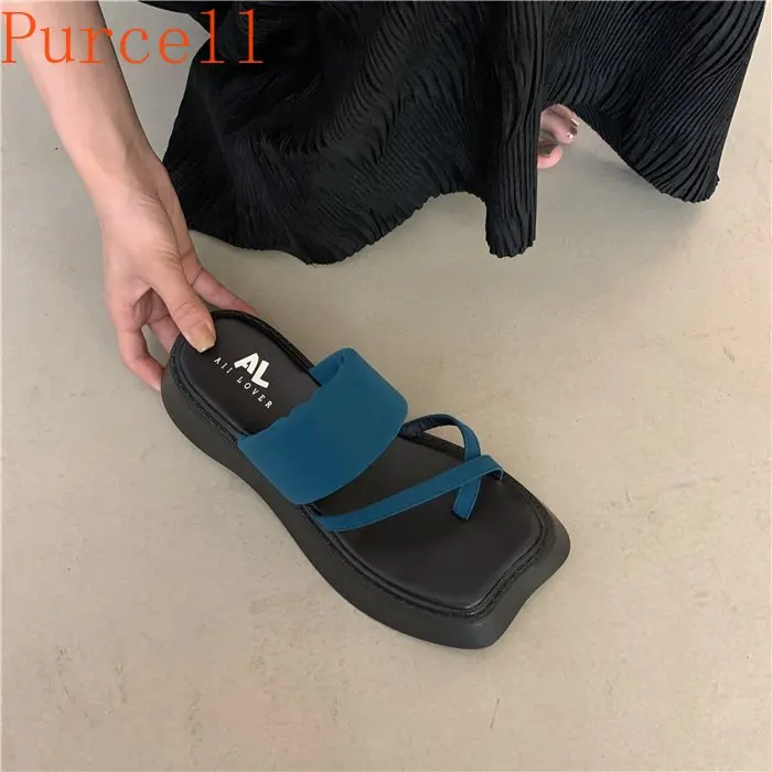 2023 new square-headed women's mid-heeled shoes summer fashion slippers,