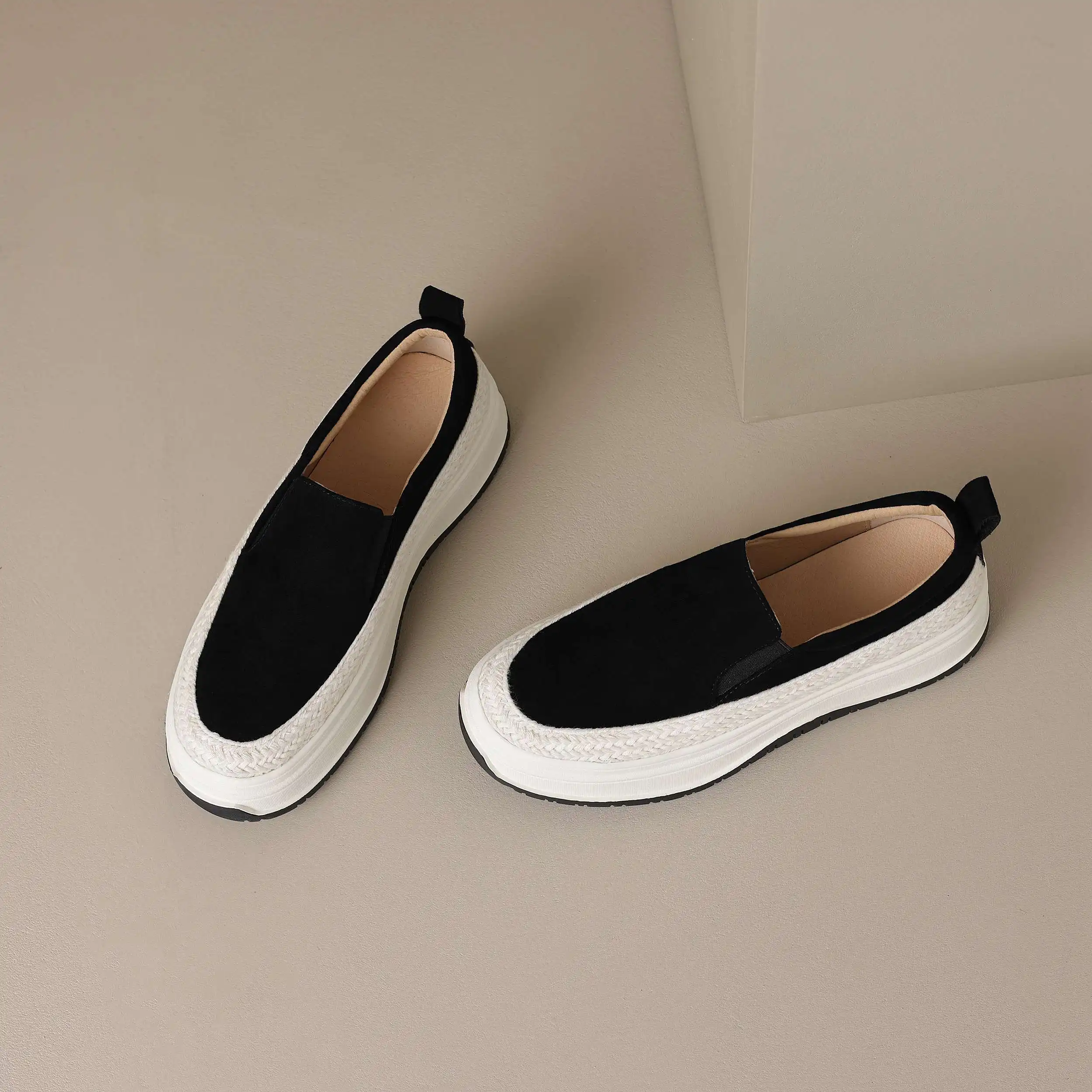 Lanxuryee овечья замша высокий каблук толстая подошва слипоны Весенняя женская