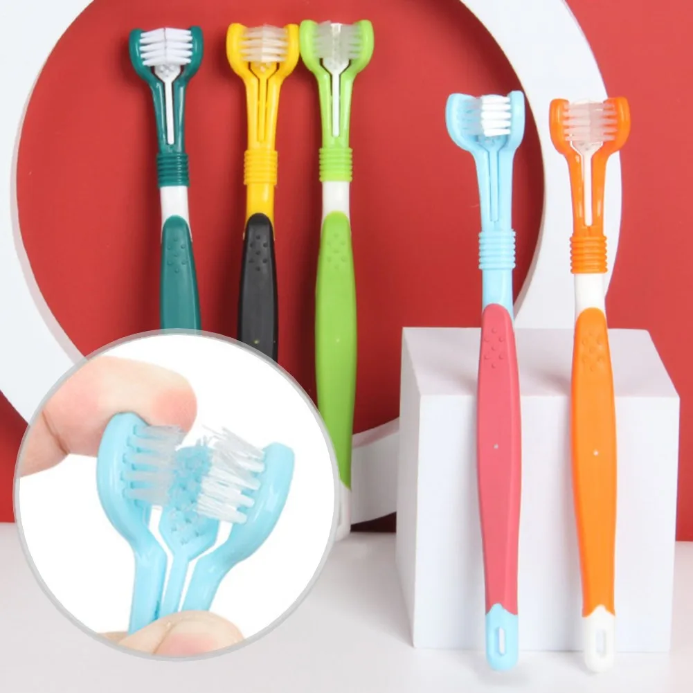 

Pet Toothbrush Three Sided Dogs Brush Three Heads Soft Brush Bad Breath Tartar Tool Oral Care Teeth Cleaning Remove Bad Breath