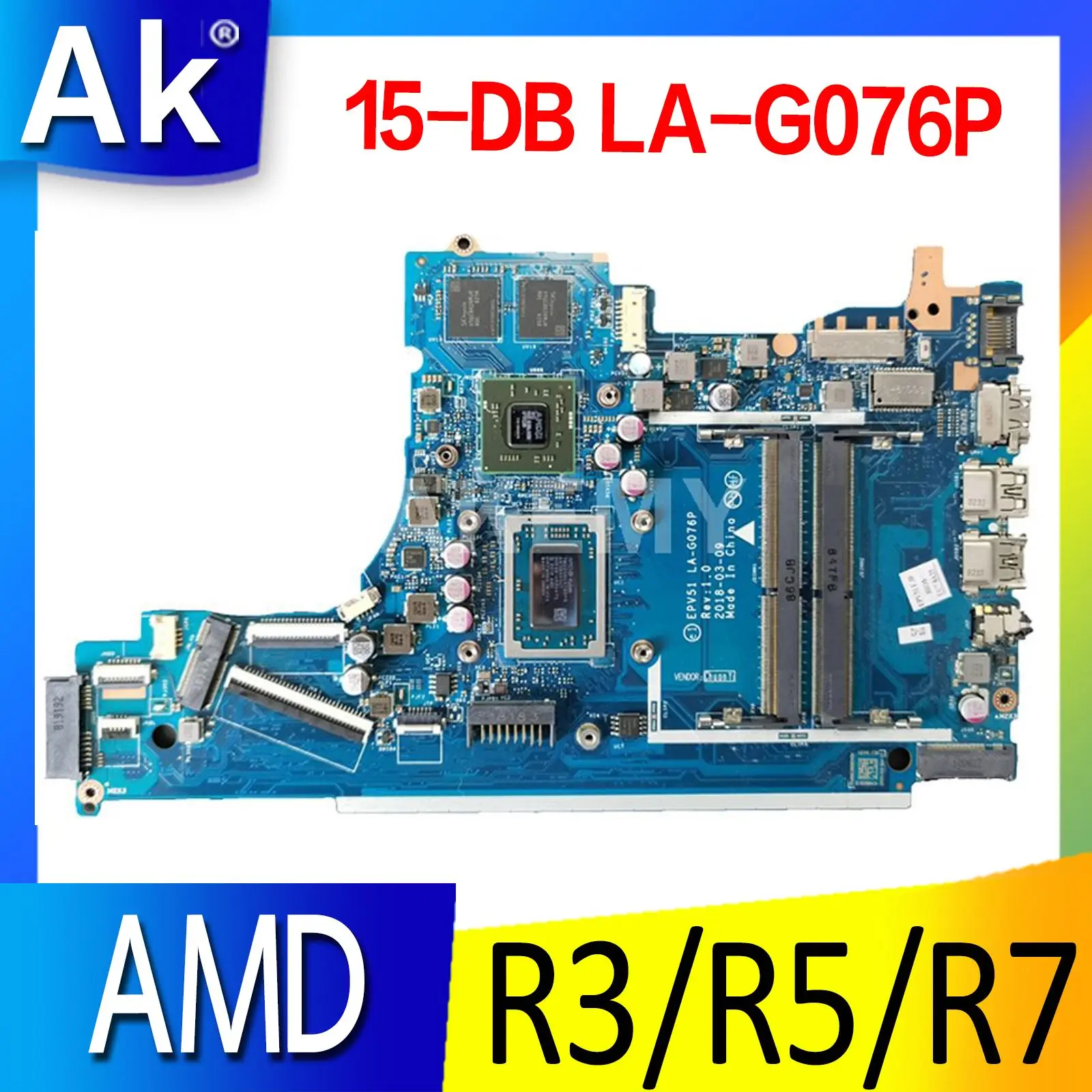 

UMA w R3-2200U R5-2500U R7-2700U AMD CPU EPV51 LA-G076P Motherboard for HP 15T-DB000 15-DB Laptop Motherboard Mainboard