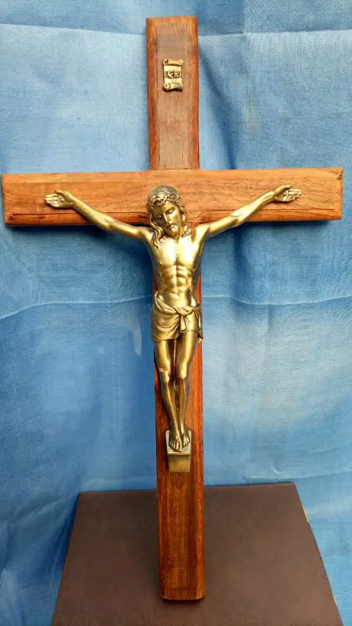 

32 CM LARGE TOP CHRISTIANISM HOME DECOR JESUS CHRIST ON CROSS THE CRUCIFIXION CRUCIFIX RELIGIOUS METAL WALL DECORATION STATUE