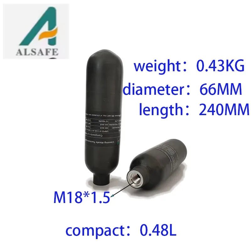 Фото Alsafe 300Bar 30Mpa 4500Psi компактный 0,48L 480cc цилиндр из углеродного волокна высокого давления HPA бак M18*1,5 №1