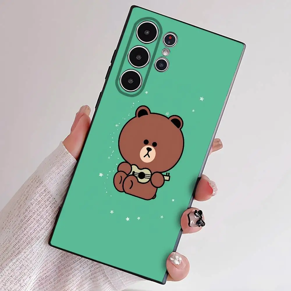 Милый чехол для телефона L-LINE FRIENDS с коричневым медведем и кони, приятный для кожи мягкий чехол из ТПУ, совместимый с Samsung S21S22S23S24S25 FEPl (art.: 3920d2fc64166) - 3920d2fc64166