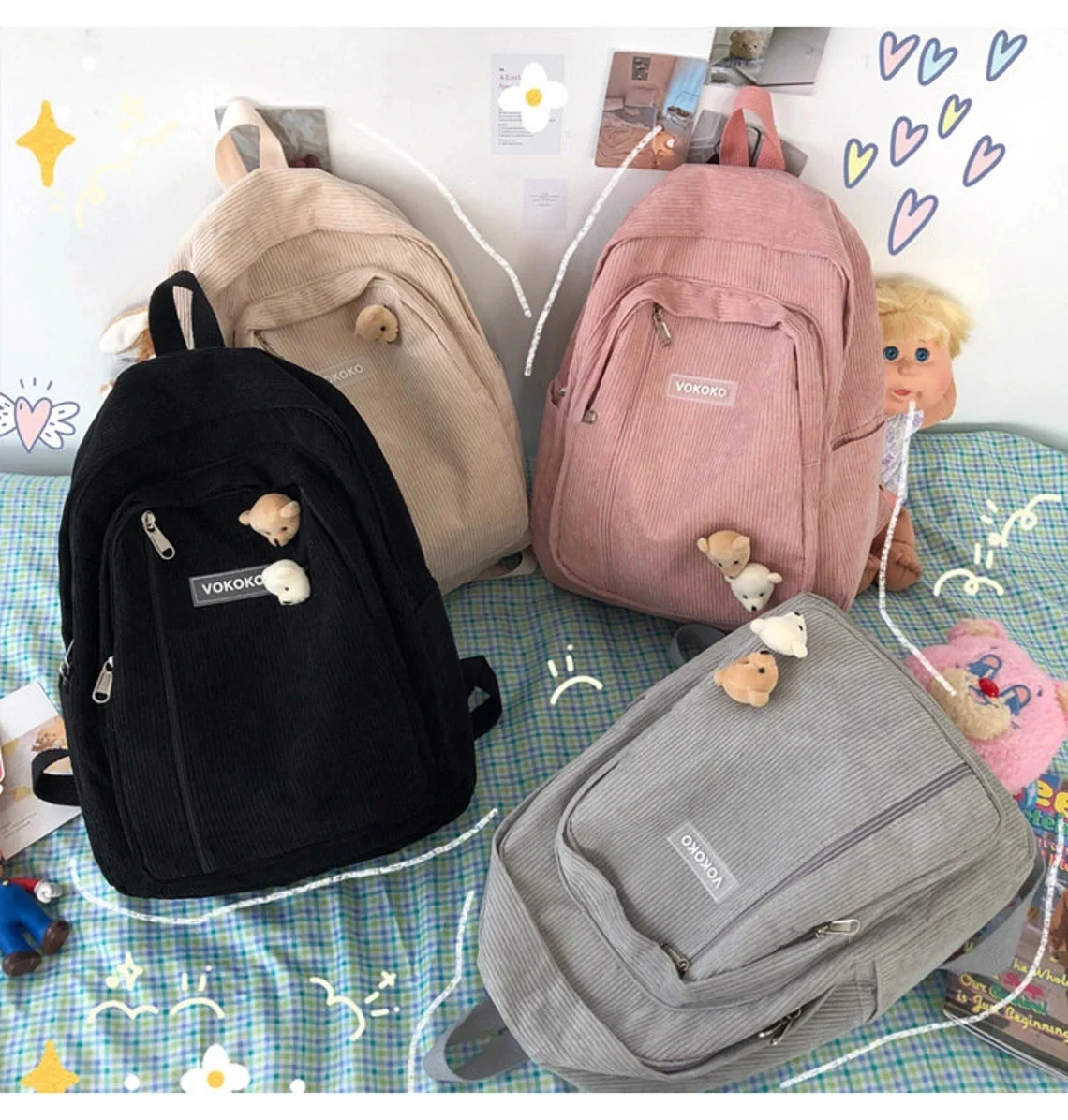 4 Color Corduroy Bag Simple Fashion Casual school backpack Travel bag backpack School Bags Student Backpack
