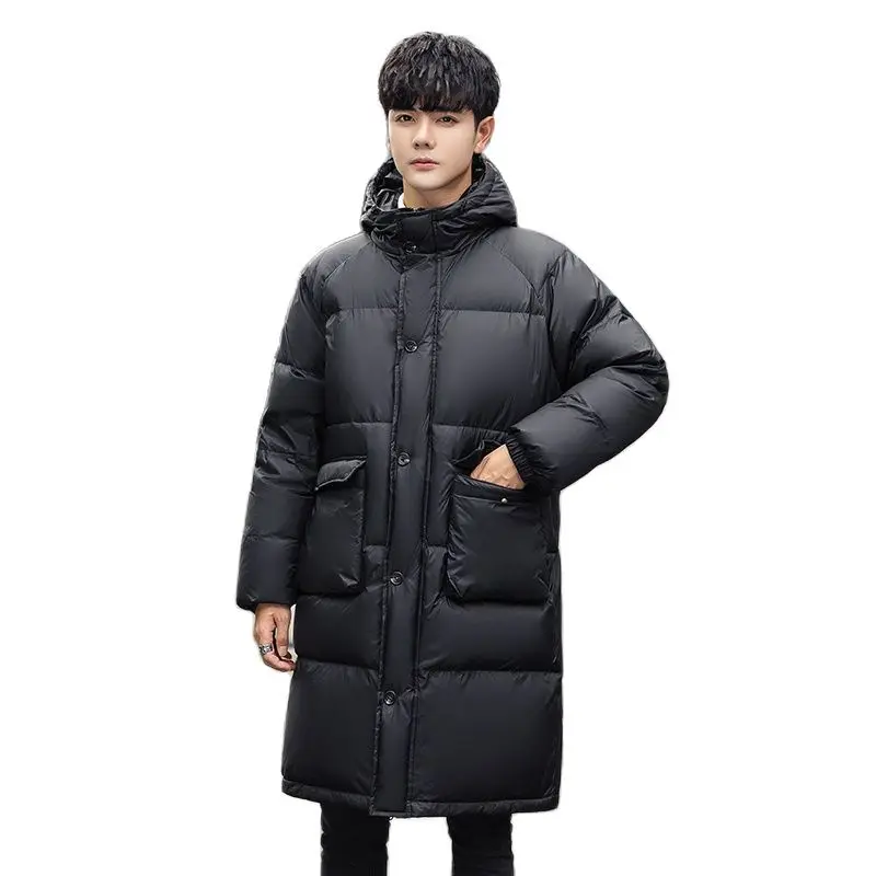 

Модная свободная и универсальная теплая пуховая куртка средней длины с капюшоном, новая мужская Корейская трендовая зимняя утепленная кур...
