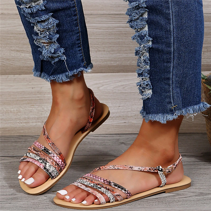 

Сандалии женские на плоской подошве, босоножки с ремешком на щиколотке, открытый носок, Леопардовый принт, модный дизайн, лето