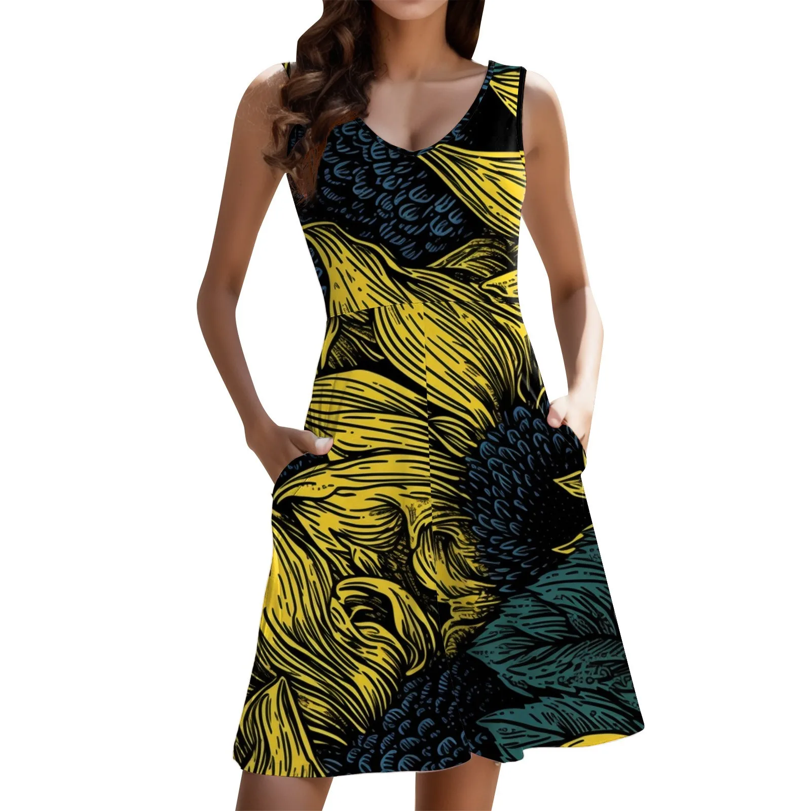 

Женский модный сарафан с карманами, летнее повседневное женское пляжное платье средней длины, платье-миди без застежек