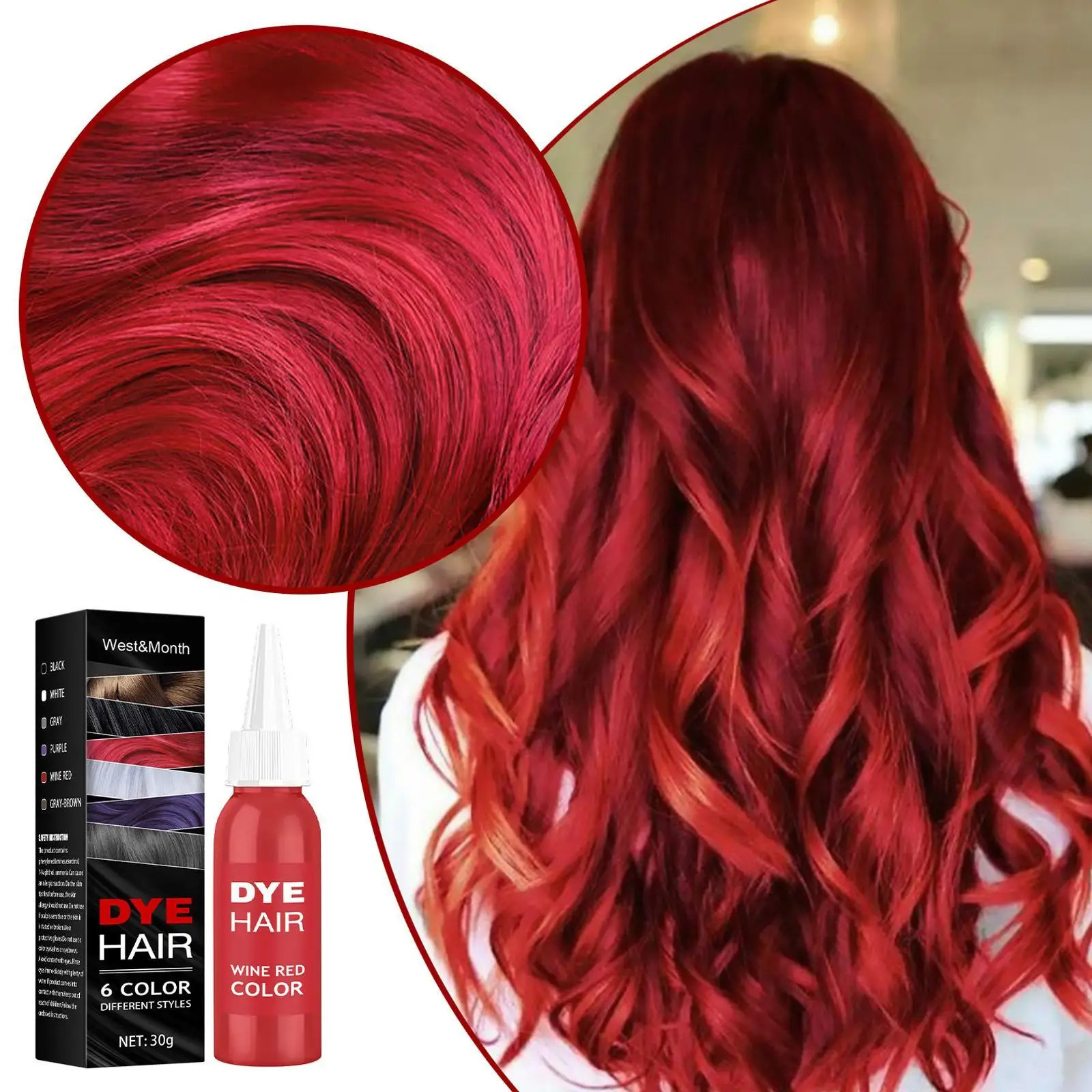 30ml Natural Plant Fast Hair Dye Unisex Punk Permanent Hair Dye Cream Fashion Black White Grey Wine Red Purple Beige Hair Dye