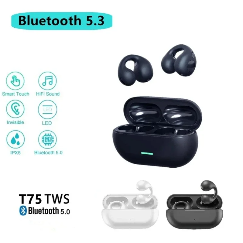 Новые наушники T75 с зажимом для ушей, Bluetooth наушники с костной ...