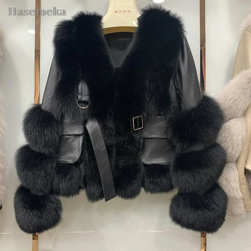 

Женские Куртки из натуральной овечьей кожи с лисьим мехом, зимние плотные теплые модные женские пальто, пальто