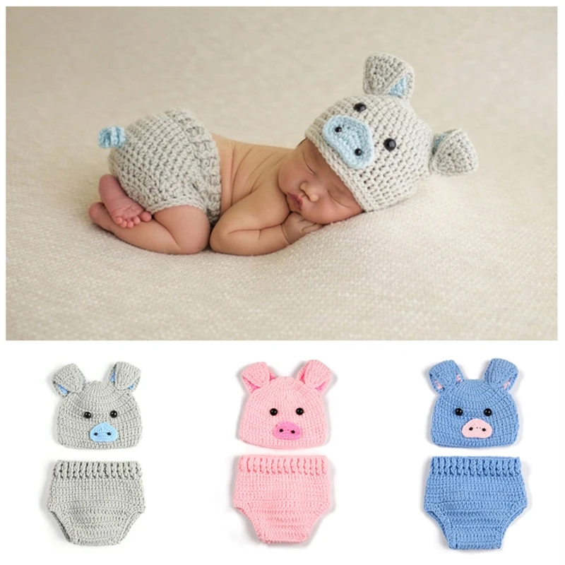 

Pig Costume Warm Knitted Pig Photo Clothes Newborn Crochet Baby Photo Prop Newborn Baby Photography Outfits