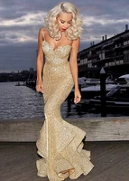 gold sequins mermaid vestido de noiva 2018 sexy sweetheart mermaid party prom gown split robe de soiree bridesmaid dresses