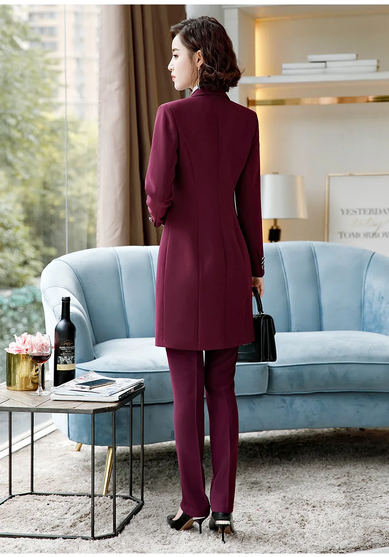 Women Elegant Skirt Suits Female Elegant Slim Business Office Long Sleeve Jackets Blazers Wear Long Wndbreaker -1 Piece