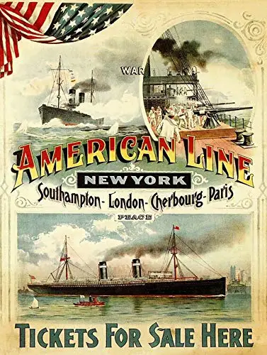 

American Line Ships 8x12 Inch Vintage Retro Decor Metal Tin Sign
