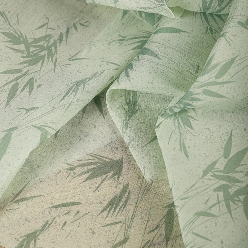 Китайский стиль бамбуковая пряжа с принтом листьев полупрозрачная ткань для