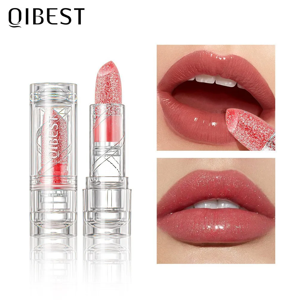 QIBEST Flash Diamond Color-changing Lipstick Slightly Flashing Warm Moisturizing Lip Glaze Waterproof Not Easy To Fade Lipstick