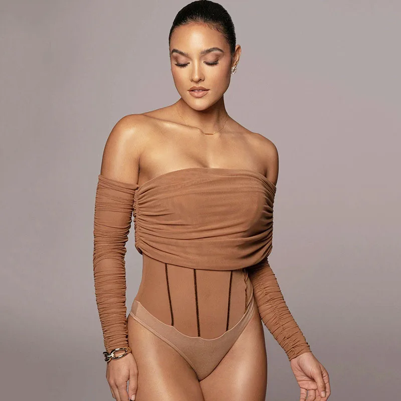 Women Bodysuit See Through Mesh Off-Shoulder Long Sleeve Top One-Piece Suit  Body Femme Sexy Bodysuits Streetwear Playsuits - купить по выгодной цене |  AliExpress