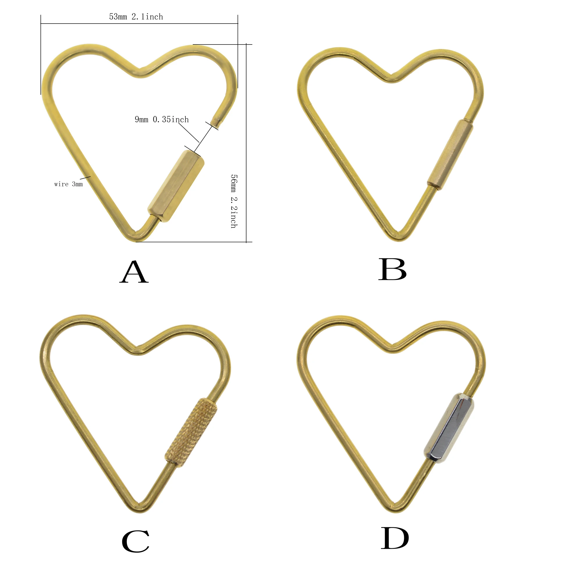 Ручная работа 2 1 дюйма большой твердый латунный провод обмотка сердце винт замок
