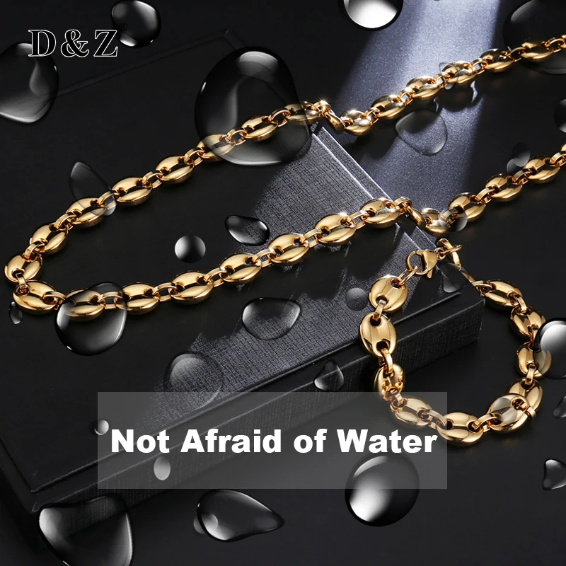 

D&Z 11MM Coffee Beans Chains Bracelets Set Stainless Steel Necklaces For Men Women Hiphop Statement Charm Necklace Fashion Jewel