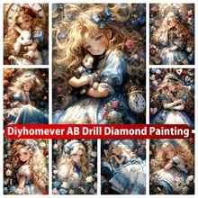 Cartoon Cute Girl Alice 5D DIY AB Diamond Painting Mosaic Art Embroidery Full Square Round Cross Stitch Picture Home Decor Gift