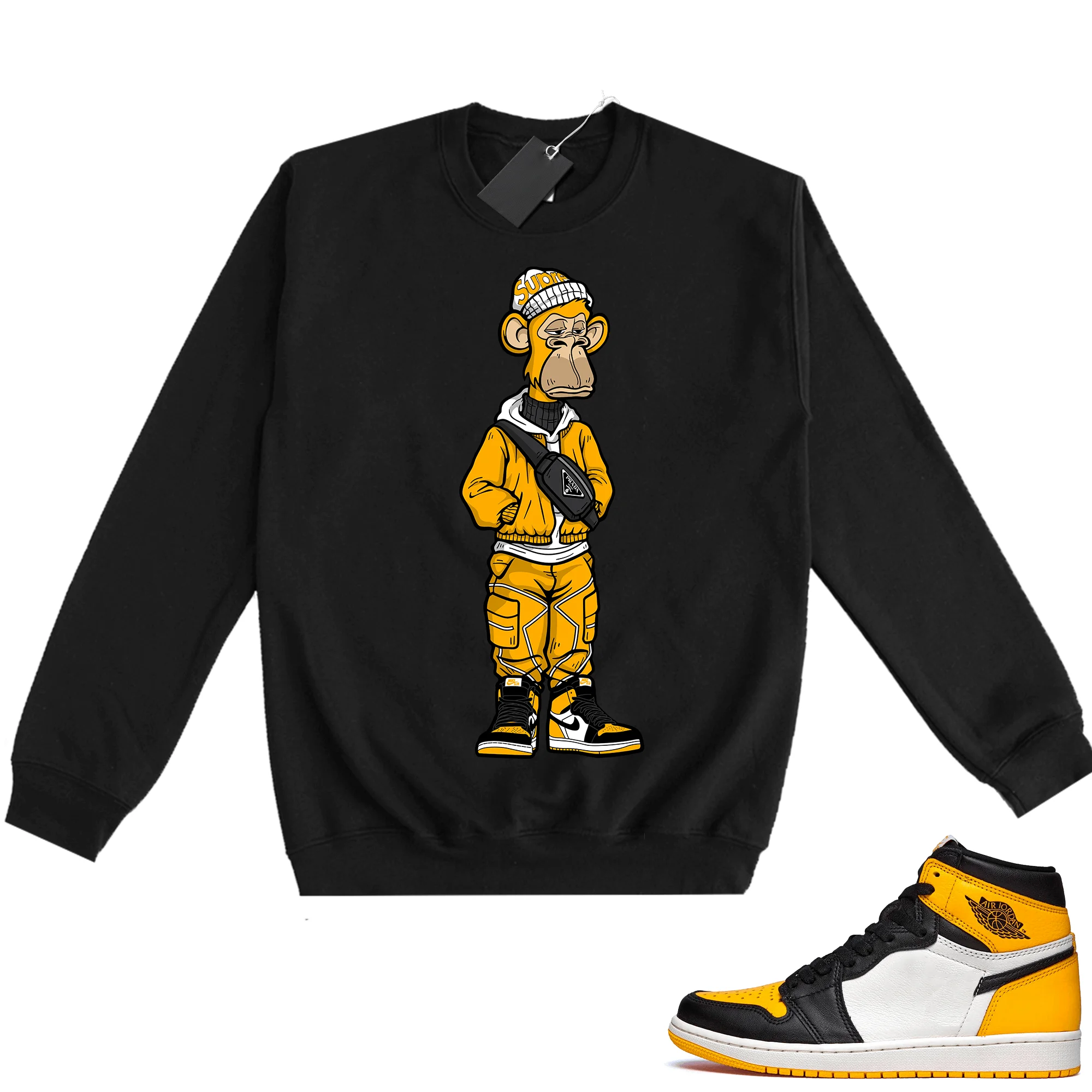 

Taxi 1S Sneaker Match Crewneck Fleece Sweatshirt Black Bored Ape Sneakerhead Men's Clothing Plus Size Men's Hoodies Sweatshirts