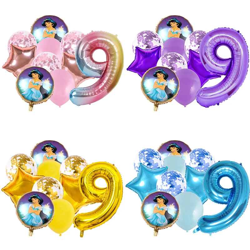 

Disney Jasmine Princess Birthday Party Articles Decoration Baby Shower Multiple Colors Digital Confetti Balloon Girl Kid Gift