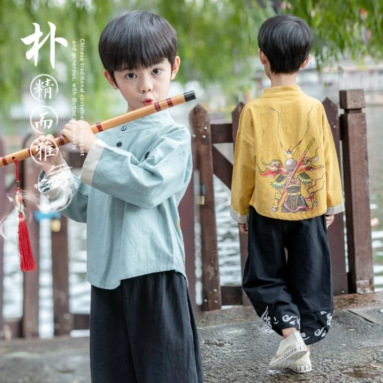 

Children's Tang Suit, Boy's Han Suit, Chinese Style Suit, National Style, Young Master's Suit, Performance Suit, Kindergarten's
