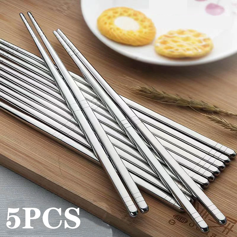 

5 Pairs/Set Chinese Metal Chopsticks Non-slip Stainless Steel Chop Sticks Set Reusable chopstick holder Food Sticks Sushi Hashi