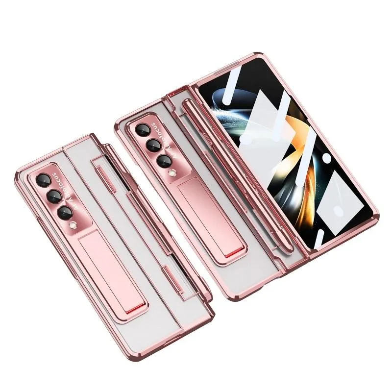 

For Samsung Z Fold5/4/3 Mobile Phone Case Pen Slot Attached Pen Electroplated Phantom Hinge Case Film Full-cover Protective Case