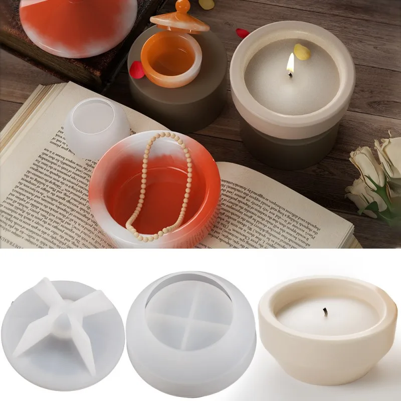

Silicone Mold For Crystal Candy Jar Storage Box DIY Round Candle Aromatherapy Cup UV Epoxy Resin Molds Jewelry Storage Tank