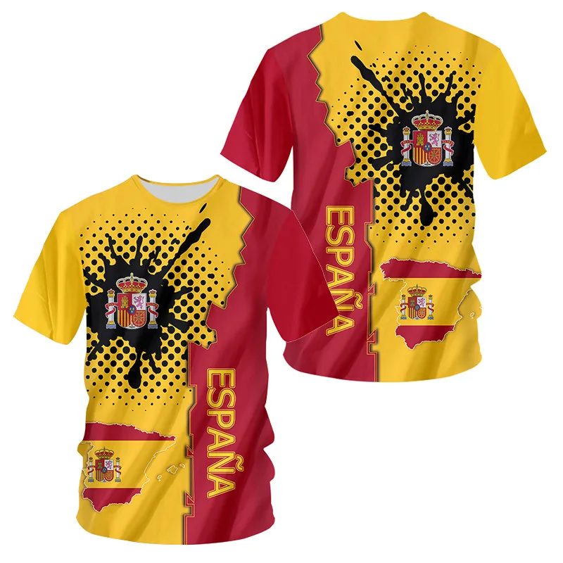 

Spain T-Shirt Summer Men's T-Shirt Spain National Emblem Printed Top Round Neck Short Sleeve 6XL Men's Clothing Shirt