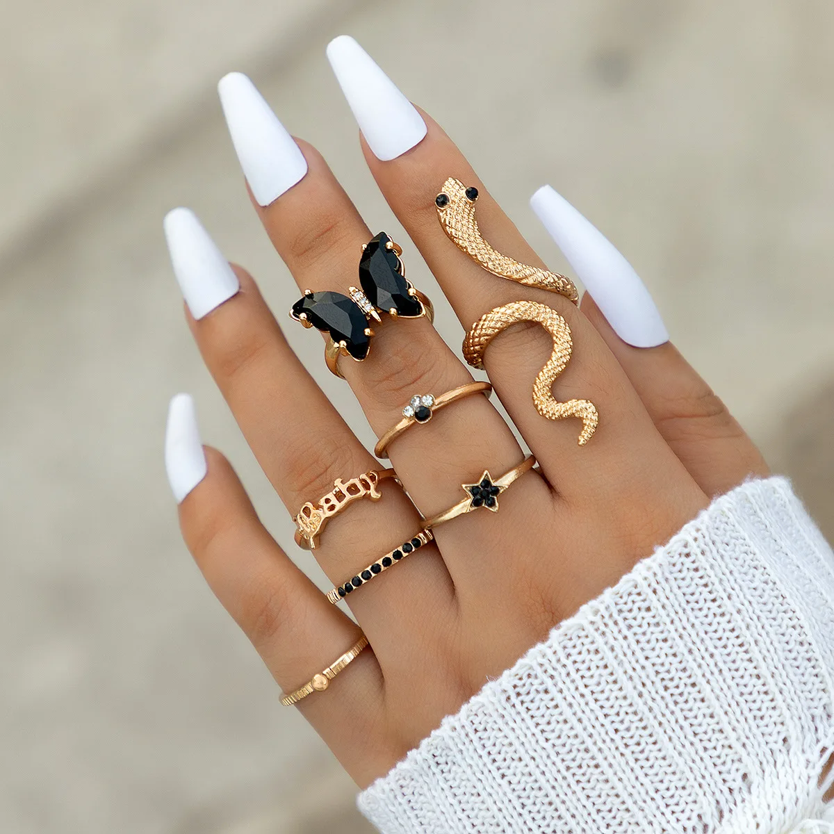 

Butterfly Punk Snake Ring Open Fashion Women's Wholesale Custom Creative Star Rhinestones Adjustable Jewelry Gift Accessories