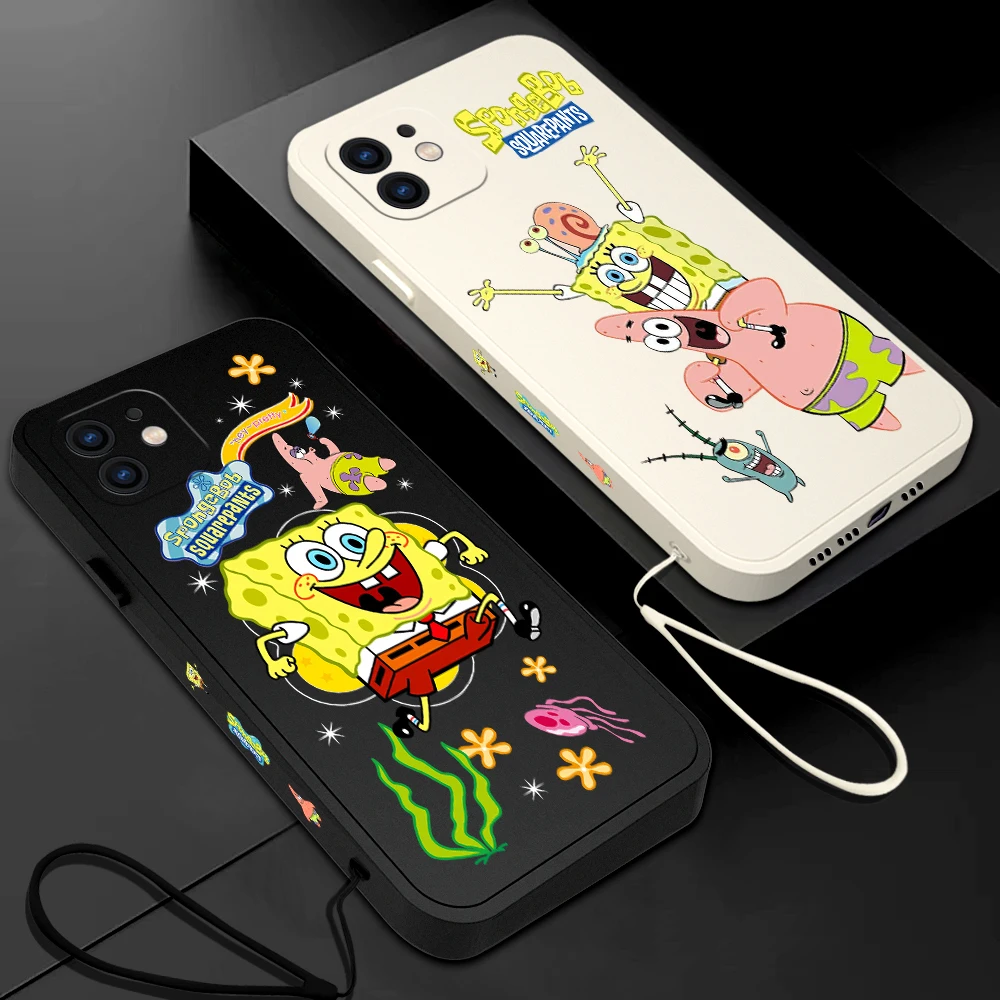 

Cartoon SpongeBobs Phone Case For Samsung A53 A50 A12 A52 A52S A51 A72 A71 A73 A81 A91 A32 A22 A20 A21S 4G 5G with Hand Strap