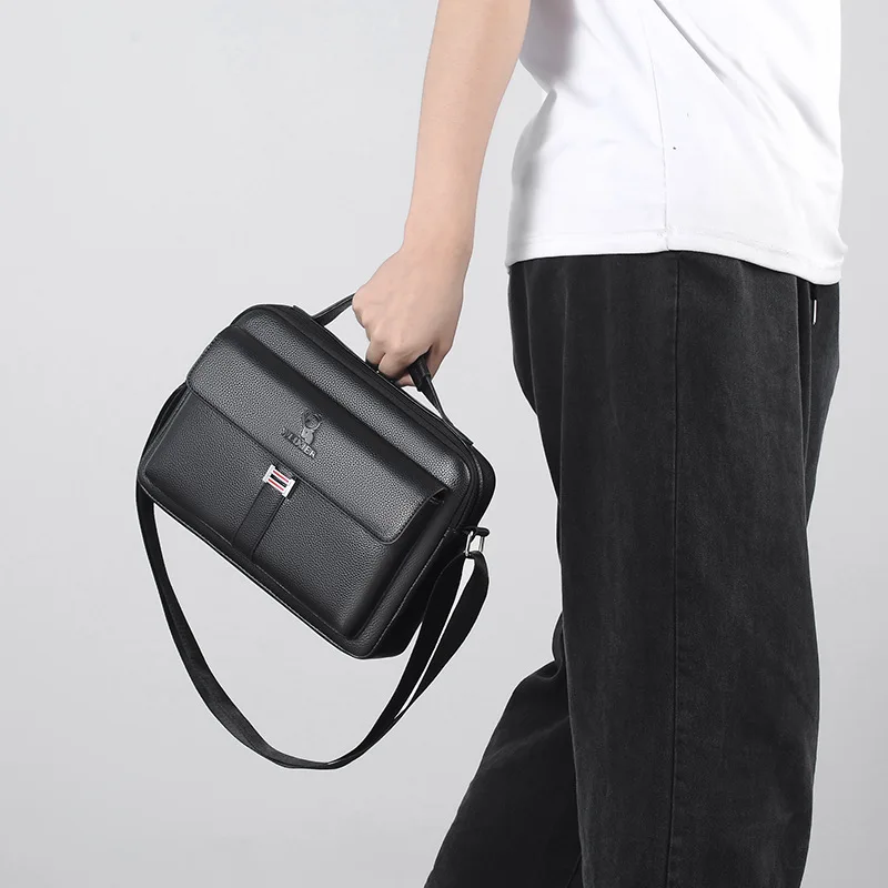 Fashion Small Briefcase for Men Business Bag PU Leather Handbags Shoulder Ipad Boston Breifcases Square Side Crossbody Bag Male