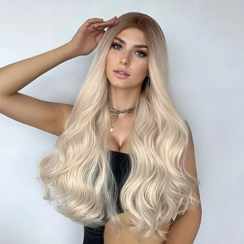 Длинный волнистый парик блондинки синтетический с омбре для женщин средняя