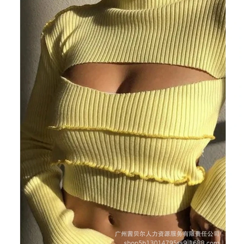 Женский свитер весенний облегающий лоскутный Однотонный с вырезами женский