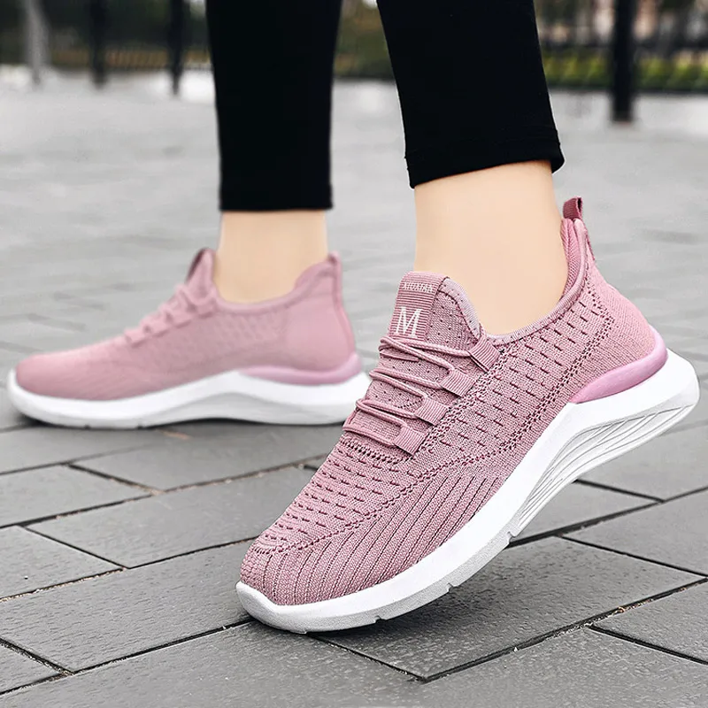 

Кроссовки женские на шнуровке, Вулканизированная подошва, дышащие вязаные, Повседневная Удобная обувь для бега, весна 2022