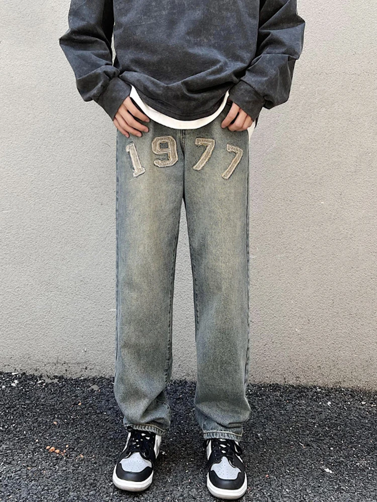 

European and American Men's Four Seasons Y2K Retro Jeans Trend American Loose Straight Trousers Streetwear Ins Hot Selling Denim