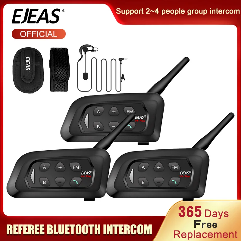 

EJEAS 3PCS V4C Plus Referee Intercom Headsets 4 Group Bluetooth Full Duplex Communication Soccer Handball Football Hockey