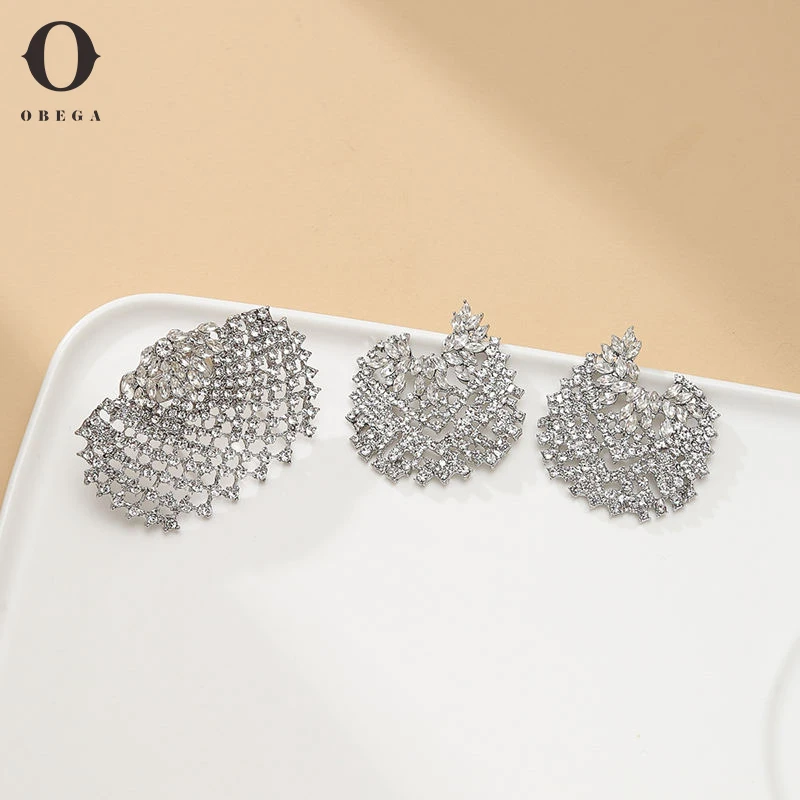 

Obega Elegant Silver Color Leaf Earrings Rings Set for Women Crystal Geometric Cubic Zirconia Earring Wedding Jewelry Sets