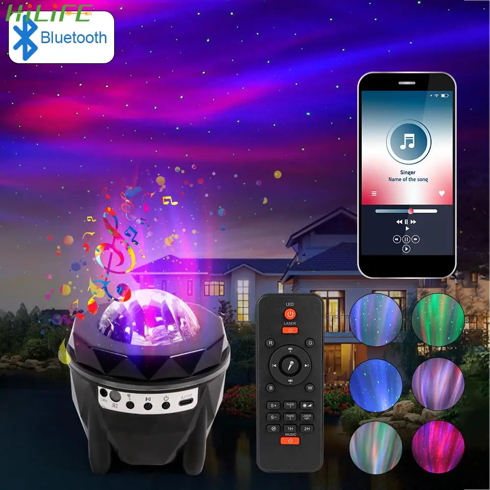 

Remote Control Music Sync Ocean Wave Night Light Atmosphere Lights Bluetooth Speaker Starry Sky Lamp LED Star Galaxy Projector