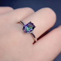 simple designs solitaire oval mystic topaz natural gemstone ring engagement anniversary party jewelry for gift